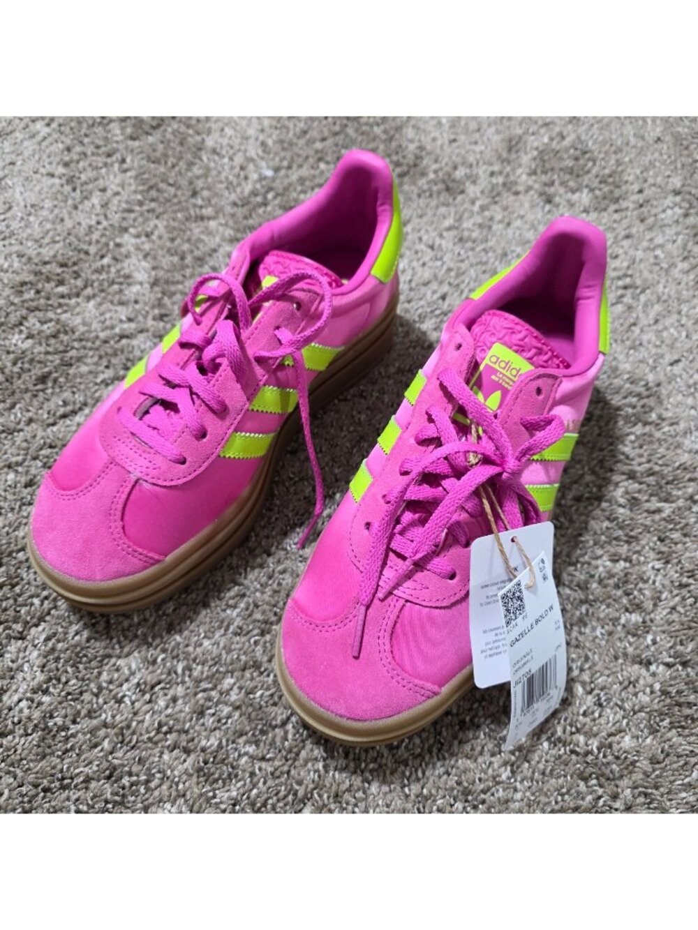 Adidas Gazelle Bold Women’s Size 7 Pink Solar Slime Platform Shoes JI2705